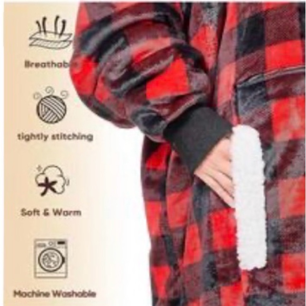 SHEIN Red and Black Plaid Hooded Robe - Picture 4 of 8